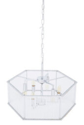 Orsina 6 Light Hexagonal Chrome Pendant Light, Adjustable Aluminium Chain Ceiling Fixture, Ribbed Glass Rods - thumbnail 4