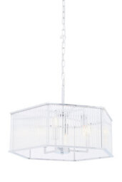 Orsina 6 Light Hexagonal Chrome Pendant Light, Adjustable Aluminium Chain Ceiling Fixture, Ribbed Glass Rods - thumbnail 5