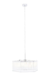 Orsina 6 Light Hexagonal Chrome Pendant Light, Adjustable Aluminium Chain Ceiling Fixture, Ribbed Glass Rods - thumbnail 2