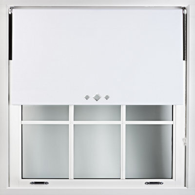 Furnished Thermal Blackout Roller Blinds With Triple Diamond Eyelets & Metal Fittings - White (W)45Cm (L)165Cm