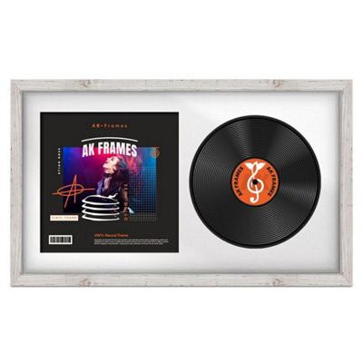 "30X17"" White Rustic Modern Vinyl Record Frame With White Mount For 12 Inch Lp Album Cover & Disc - Ak Frames" - image 1