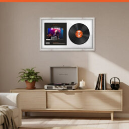 "30X17"" White Rustic Modern Vinyl Record Frame With White Mount For 12 Inch Lp Album Cover & Disc - Ak Frames" - thumbnail 8