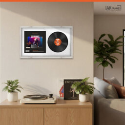 "30X17"" White Rustic Modern Vinyl Record Frame With White Mount For 12 Inch Lp Album Cover & Disc - Ak Frames" - thumbnail 5
