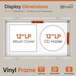 "30X17"" White Rustic Modern Vinyl Record Frame With White Mount For 12 Inch Lp Album Cover & Disc - Ak Frames" - thumbnail 2
