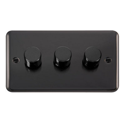 Curved Black Nickel 3 Gang 2 Way Led 100W Trailing Edge Dimmer Light Switch - Se Home