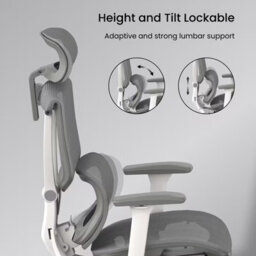Flexispot Ergonomic Chair With Split Lumbar Support C7 In White&grey With Footrest - thumbnail 4