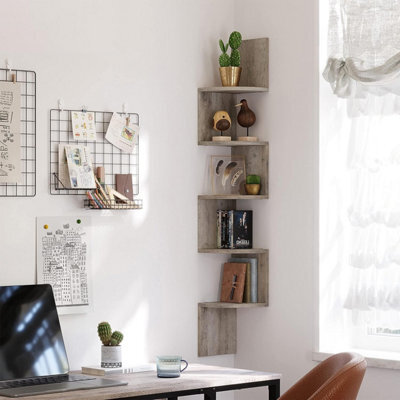 Songmics Corner Shelf, 5-Tier Floating Wall Shelf With Zigzag Design, Bookshelf, Greige Lbc020M01 - image 1