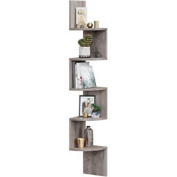 Songmics Corner Shelf, 5-Tier Floating Wall Shelf With Zigzag Design, Bookshelf, Greige Lbc020M01 - thumbnail 6