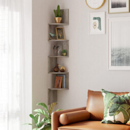 Songmics Corner Shelf, 5-Tier Floating Wall Shelf With Zigzag Design, Bookshelf, Greige Lbc020M01 - thumbnail 2