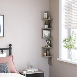 Songmics Corner Shelf, 5-Tier Floating Wall Shelf With Zigzag Design, Bookshelf, Greige Lbc020M01 - thumbnail 3