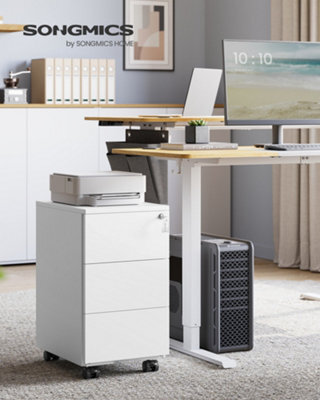 Songmics Mobile File Cabinet, Metal Filing Cabinet For Home Office, Rolling Printer Stand, With 3 Lockable Drawers, Pre-Assembled