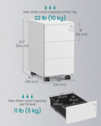 Songmics Mobile File Cabinet, Metal Filing Cabinet For Home Office, Rolling Printer Stand, With 3 Lockable Drawers, Pre-Assembled - thumbnail 6