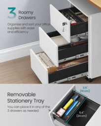 Songmics Mobile File Cabinet, Metal Filing Cabinet For Home Office, Rolling Printer Stand, With 3 Lockable Drawers, Pre-Assembled - thumbnail 3