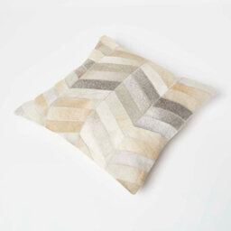 Homescapes Chevron Cream & Grey Leather Cushion 45 X 45 Cm - thumbnail 5