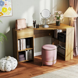 Costway L-Shaped Computer Desk Compact Corner Executive Desk W/storage-Natural - thumbnail 4