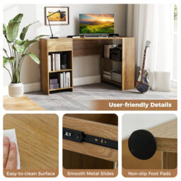 Costway L-Shaped Computer Desk Compact Corner Executive Desk W/storage-Natural - thumbnail 8