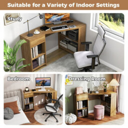 Costway L-Shaped Computer Desk Compact Corner Executive Desk W/storage-Natural - thumbnail 9