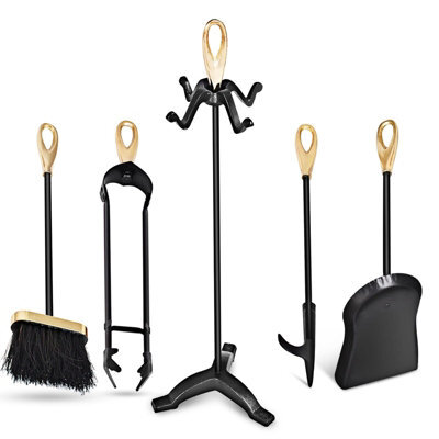 Gainoom 5 Pcs Fire Companion Set Iron Fireplace Fireside Tool Brush Poker Tongs Shovel - image 1