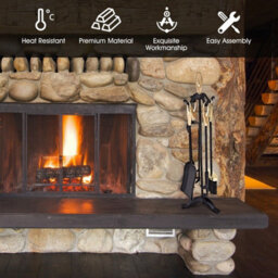Gainoom 5 Pcs Fire Companion Set Iron Fireplace Fireside Tool Brush Poker Tongs Shovel - thumbnail 4