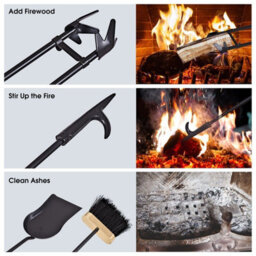 Gainoom 5 Pcs Fire Companion Set Iron Fireplace Fireside Tool Brush Poker Tongs Shovel - thumbnail 3