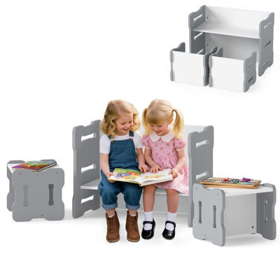Gainoom Kids Grey Table & Chair Set 3-Piese Toddler Set W/ 2 Stools & Table - image 1