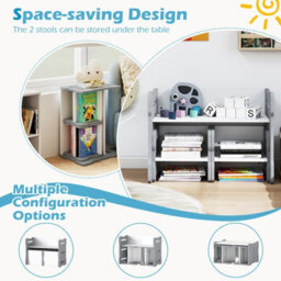 Gainoom Kids Grey Table & Chair Set 3-Piese Toddler Set W/ 2 Stools & Table - thumbnail 4