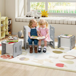 Gainoom Kids Grey Table & Chair Set 3-Piese Toddler Set W/ 2 Stools & Table - thumbnail 7