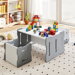 Gainoom Kids Grey Table & Chair Set 3-Piese Toddler Set W/ 2 Stools & Table - thumbnail 3