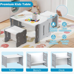 Gainoom Kids Grey Table & Chair Set 3-Piese Toddler Set W/ 2 Stools & Table - thumbnail 6