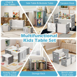 Gainoom Kids Grey Table & Chair Set 3-Piese Toddler Set W/ 2 Stools & Table - thumbnail 9