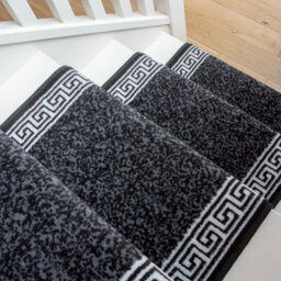 Loomed Black Geometric Bordered Cut To Measure Stair Carpet Runner 60Cm Wide - thumbnail 2