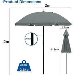 Vivo 2M Outdoor Garden Parasols Umbrella With Crank Handle Tilting Sunshade Uv 30+ - Grey - thumbnail 6