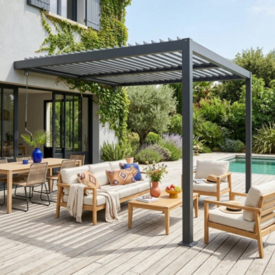 Sweeek - Lean To Pergola With Louvered Roof Aluminium 3 X 3M Palace Anthracite - image 1
