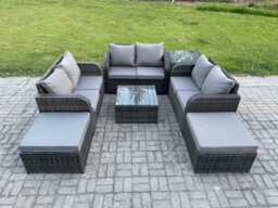 Fimous 8 Seater Outdoor Garden Furniture Sets Wicker Rattan Furniture Sofa Sets With Coffee Table 2 Big Footstool Side Table - thumbnail 2