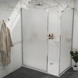 Royal Bathrooms Luxor Walk In Wet Room Fluted Shower Enclosure With 1400 X 800mm Stone Tray & Chrome Frame 8mm Easy Clean Glass - thumbnail 4