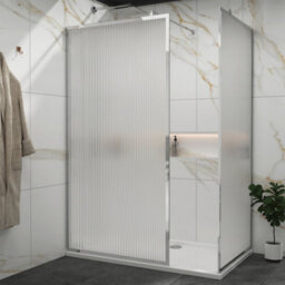 Royal Bathrooms Luxor Walk In Wet Room Fluted Shower Enclosure With 1400 X 800mm Stone Tray & Chrome Frame 8mm Easy Clean Glass - thumbnail 1