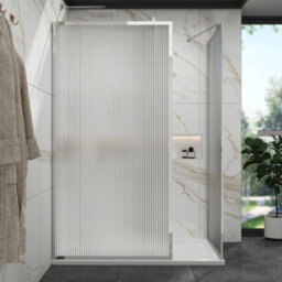 Royal Bathrooms Luxor Walk In Wet Room Fluted Shower Enclosure With 1400 X 800mm Stone Tray & Chrome Frame 8mm Easy Clean Glass - thumbnail 3