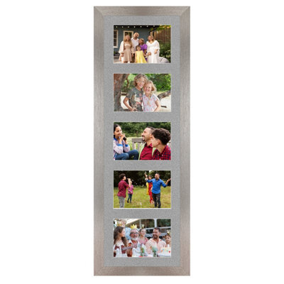 AK Frames 26X8 Aluminum Modern Multi Photo Frame With Silver Mount - Holds 5 Apertures (5X) 6X4 Photos - image 1