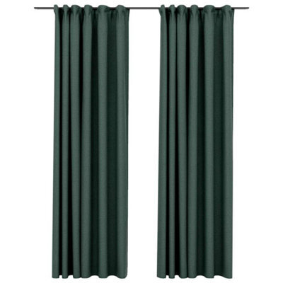 Berkfield Premium Linen-Look Blackout Curtains With Hooks 2 Pcs Green 140X225 Cm