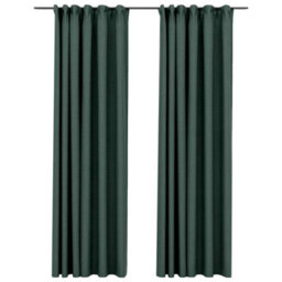 Berkfield Premium Linen-Look Blackout Curtains With Hooks 2 Pcs Green 140X225 Cm