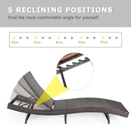 Costway Patio Adjustable Rattan Chaise Lounge Chair W/ 5 Backrest Positions-Grey - thumbnail 3