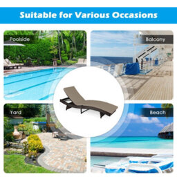 Costway Patio Adjustable Rattan Chaise Lounge Chair W/ 5 Backrest Positions-Grey - thumbnail 7