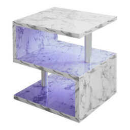 Comfy Living White With Marble Effect Abstract High Gloss Led Side Table - thumbnail 4