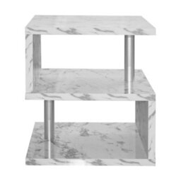Comfy Living White With Marble Effect Abstract High Gloss Led Side Table - thumbnail 5