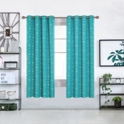 Deconovo Energy Saving Eyelet Curtains, Gold Diamond Printed Blackout Curtains For Living Room, W46 X L72 Inch, Turquoise, 1 Pair - thumbnail 2