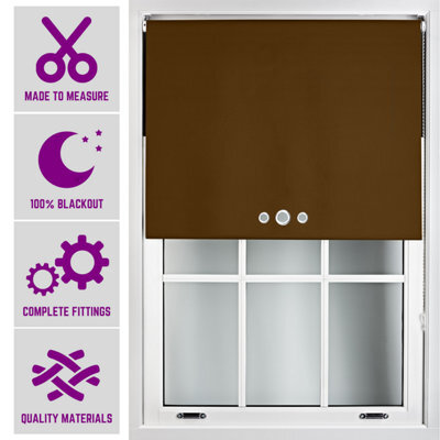 Furnished Triple Eyelets Blackout Window Blinds Free Cut Service - Brown (W)90Cm X (L)165Cm