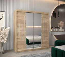 Arte York I Mirrored Sliding Door Wardrobe With Shelves And Hanging Rails In Oak Sonoma H2000mm W1800mm D620mm - thumbnail 2