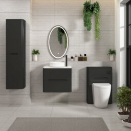 Royal Bathrooms Venice 600mm Matt Nocturne Black Wall Mounted Vanity Unit 2 Drawer Carrara White Undrilled Worktop & Without Basin - thumbnail 4