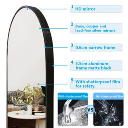 AVER-GROWTH Full Length Mirror 150X50Cm Black Aluminum Frame Large Dressing Mirror Wall Mounted Floor Standing Mirror Arch - thumbnail 3