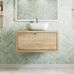 Affine 800mm Countertop Bathroom Vanity Unit White Basin Sink Wall Hung Soft Close Oak - thumbnail 1